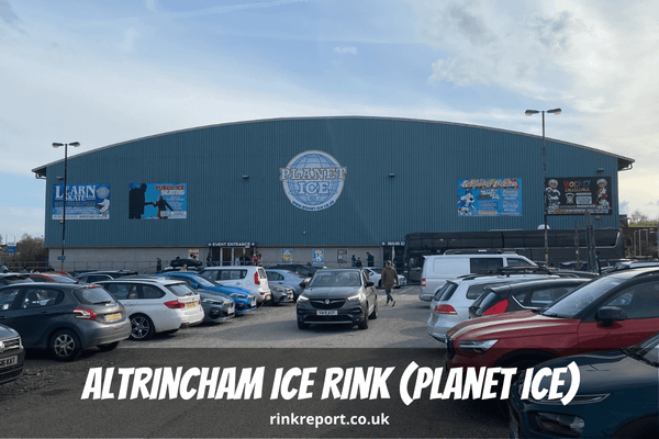Outside View Of Altrincham Ice Rink Also Known As Planet Ice Altrincham Entrance And The Car Park Ice Hockey Fans Are Enterin