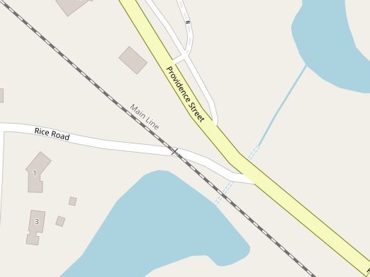 A map of the Providence Street and Rice Road. Providence Street goes from the North to Southeast; Rice Road westward to Providence..