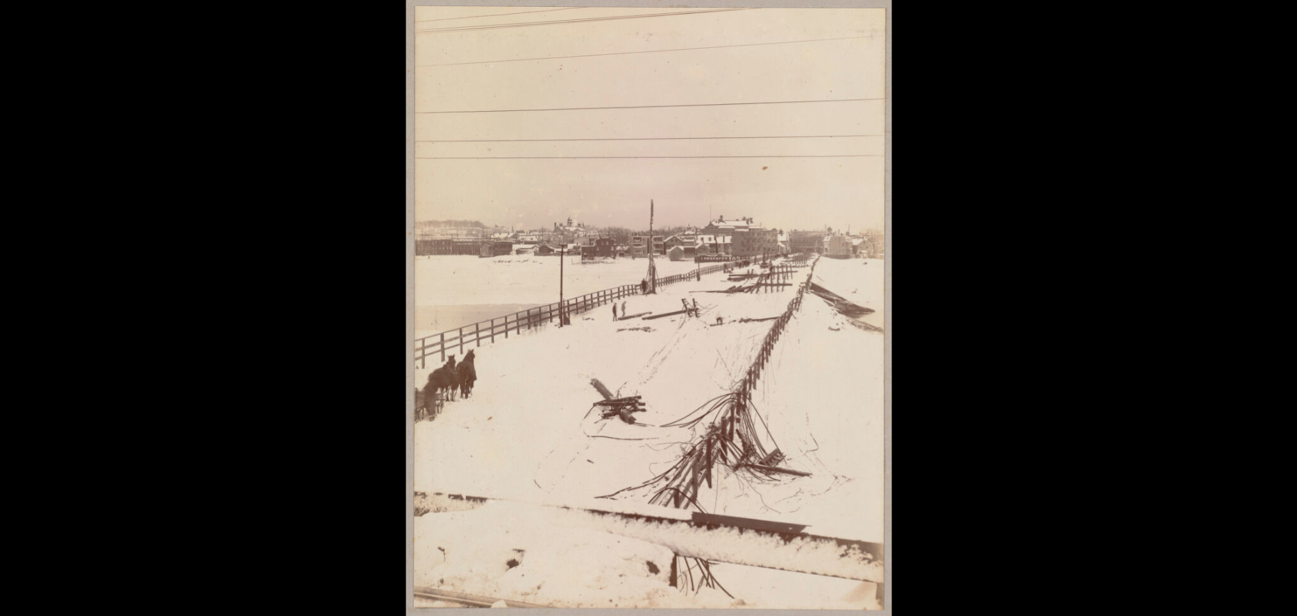Black and white photo of fallen power lines