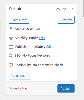 A screenshot showing the publish section in a WordPress post
