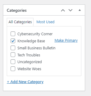 Screenshot of the category selection box in a WordPress post