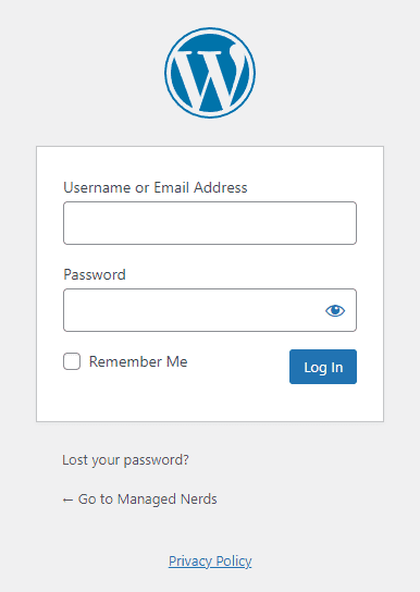 Screenshot showing the WordPress admin login page