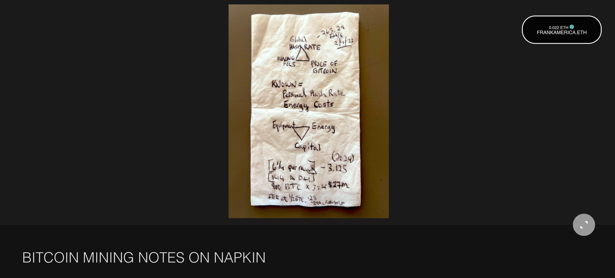 Bitcoin mining notes on napkin