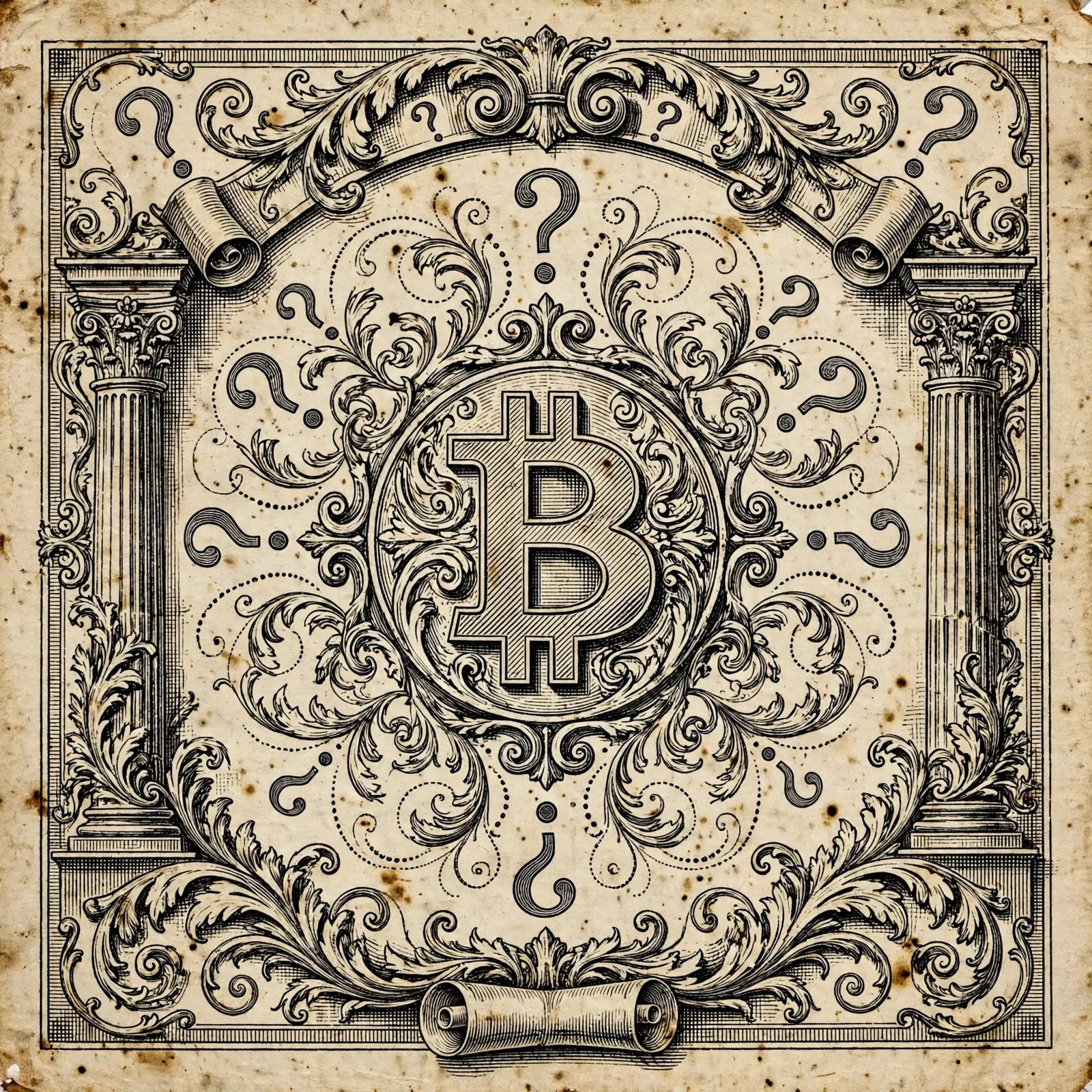 Engraving-style cover art for Bitcoin FAQ