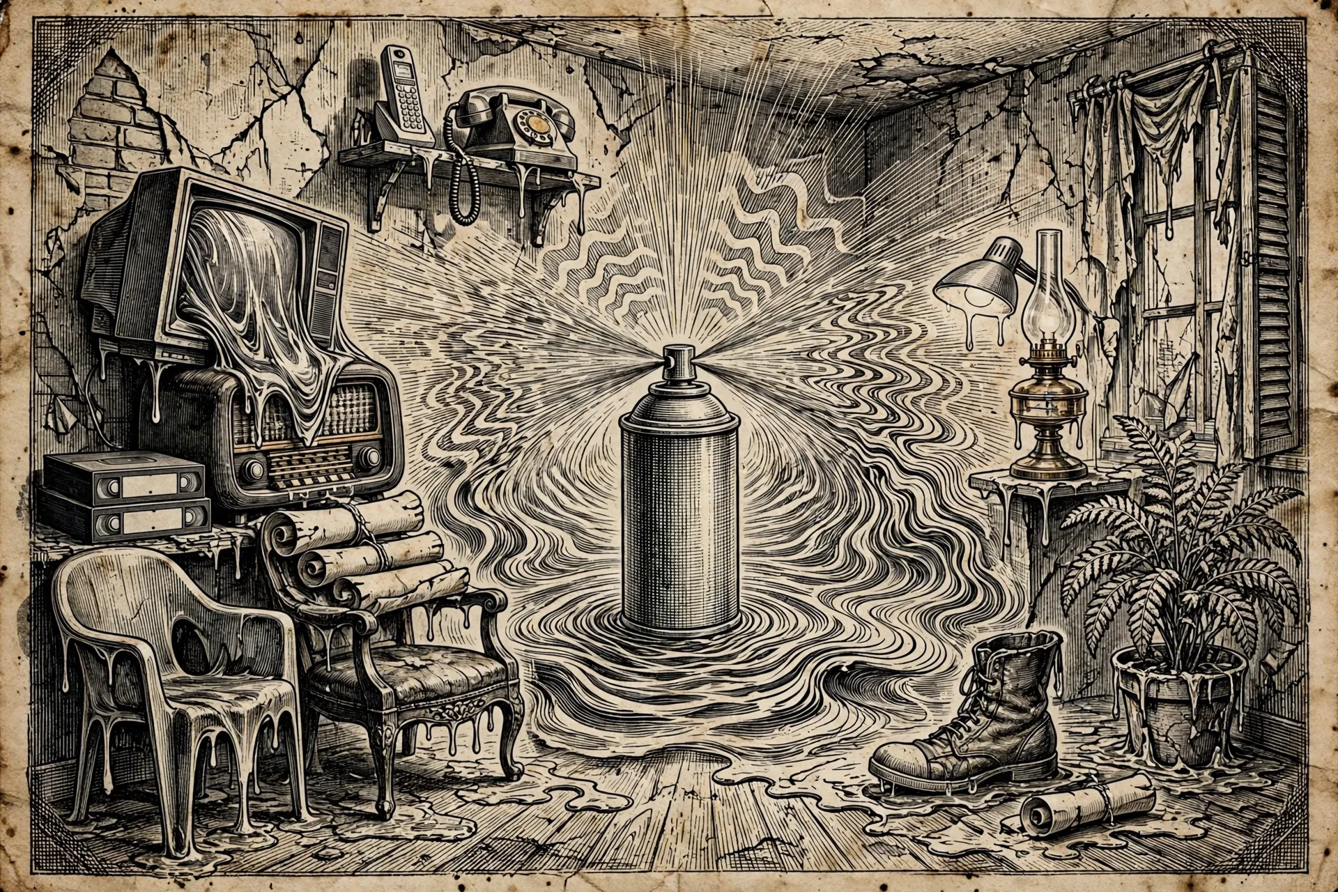Engraving-style cover art for Ubik by Philip K. Dick