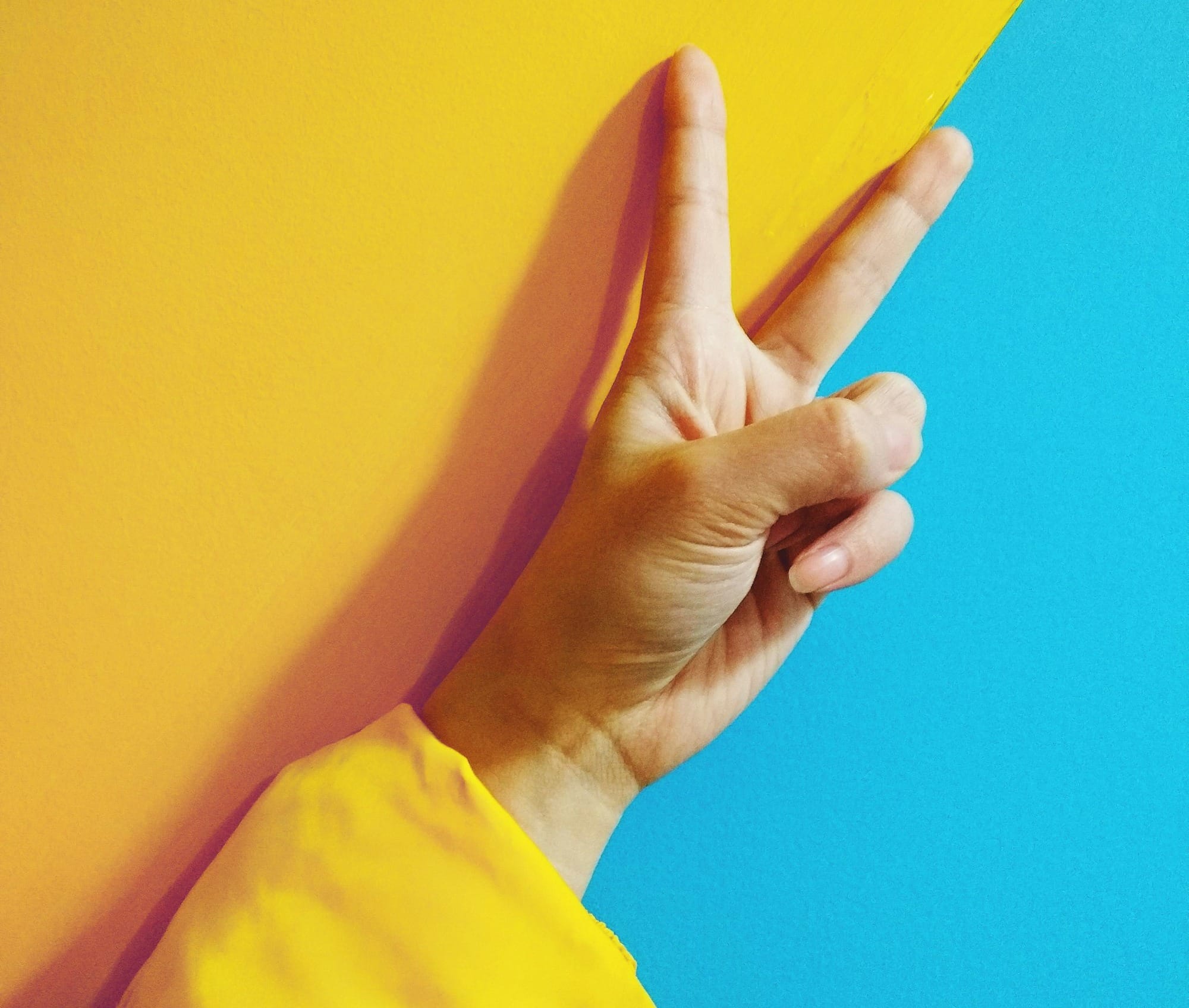 person doing peace hand sign