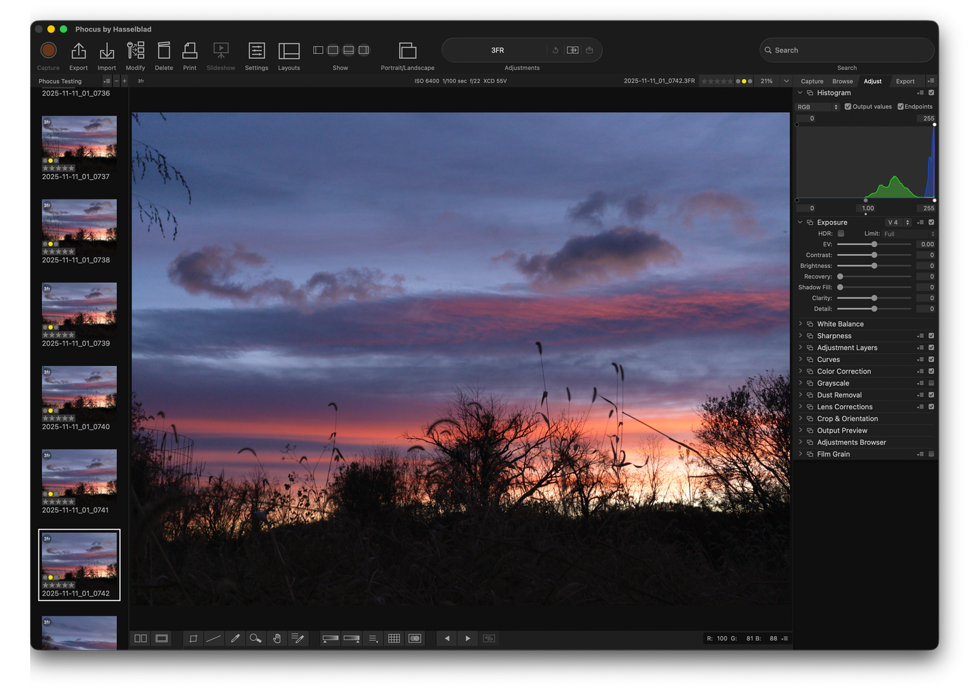 Phocus 4.x known issues tracker showing 21 reported bugs with status and engineering responses