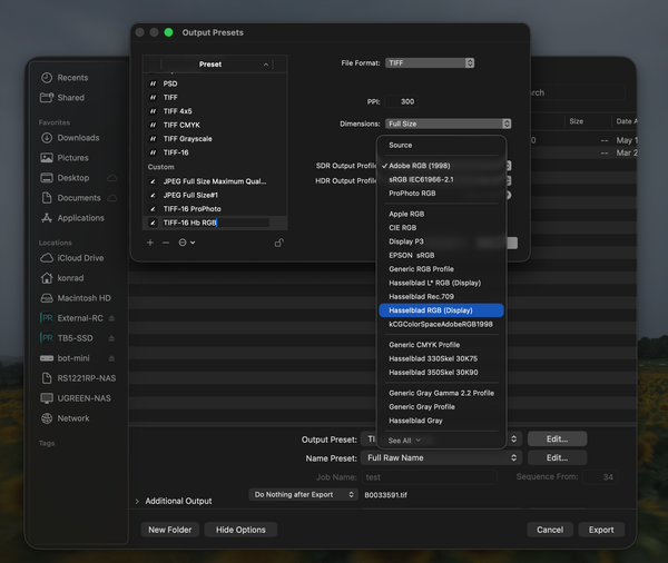 Hasselblad RGB Is Missing From Phocus for Mac and Lightroom Export Menus