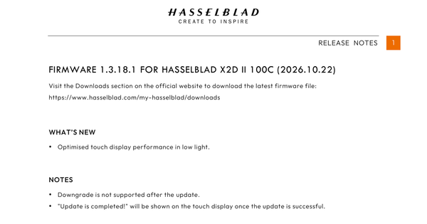 Hasselblad X2D II Firmware 1.3.18.1 is Available