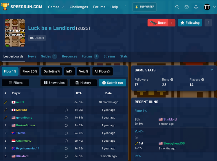 Luck be a Landlord Speedrun Challenge (with bounties)