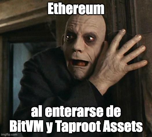 Meme: Ethereum al enterarse de BitVM y Taproot Assets