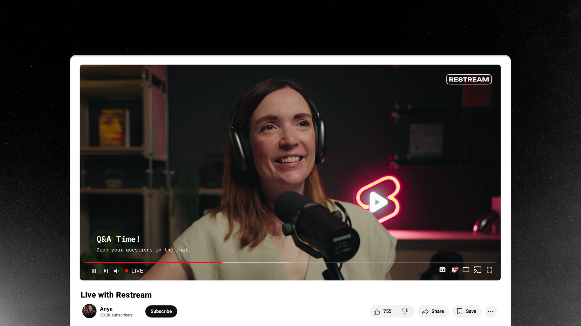 Live stream on YouTube