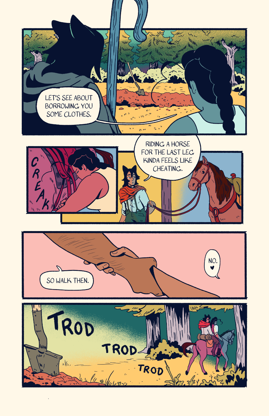 After burying the body, Shep and Wayne raid the cabin for new clothes and take his horse.