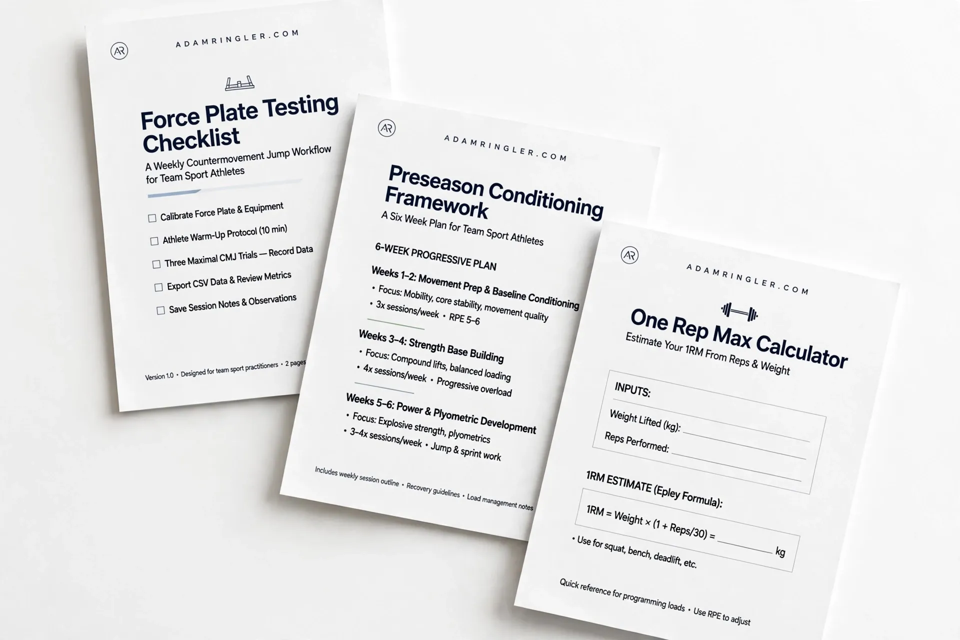 The Free Coaching Toolkit: Force Plate Testing Checklist, Preseason Conditioning Framework, and One Rep Max Calculator