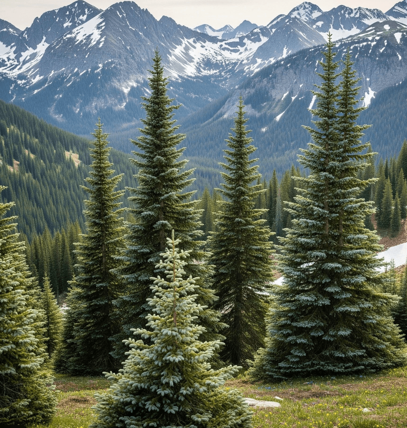 A tall white fir tree with silvery blue-green needles in a western mountain forest