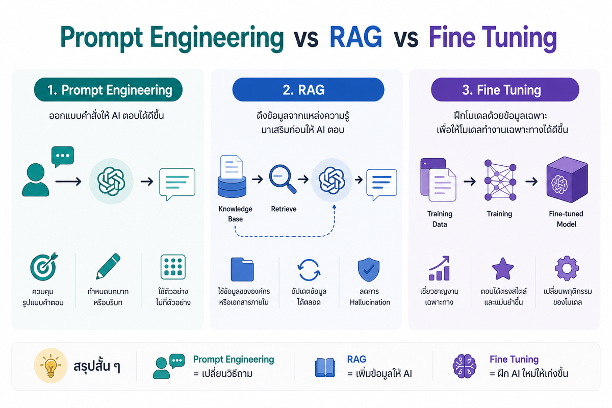 Prompt Engineering vs RAG vs Fine-tuning ต่างกันอย่างไร?