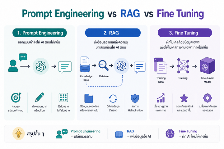 Prompt Engineering vs RAG vs Fine-tuning ต่างกันอย่างไร?