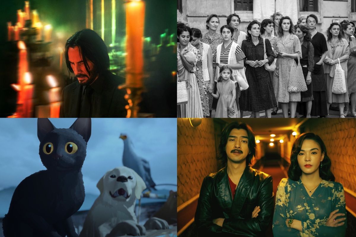 From top left clockwise: John Wick: Chapter 4, There’s Still Tomorrow, Dead Talents Society, Flow