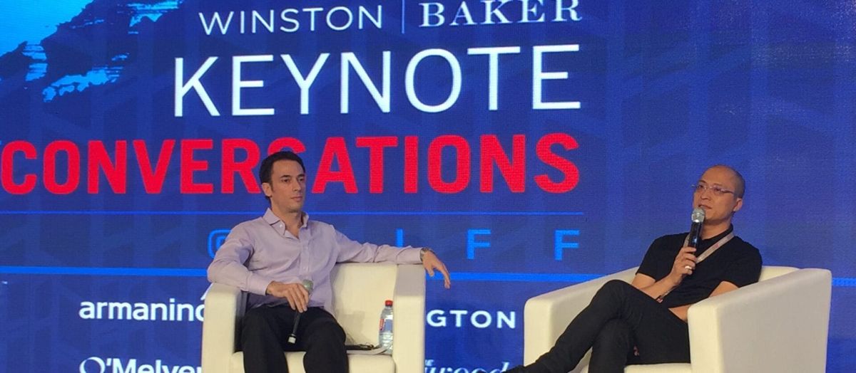 Yang Xianghua [R] at the Winston Baker Film Finance Forum in Shanghai