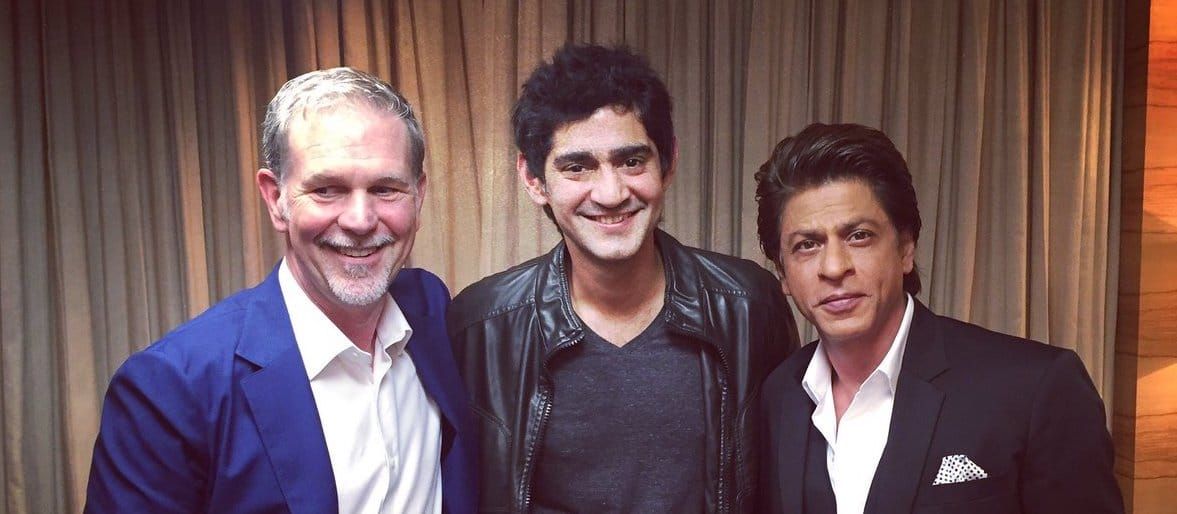 L-R: Netflix's Reed Hastings, Bilal Siddiqi, Shah Rukh Khan