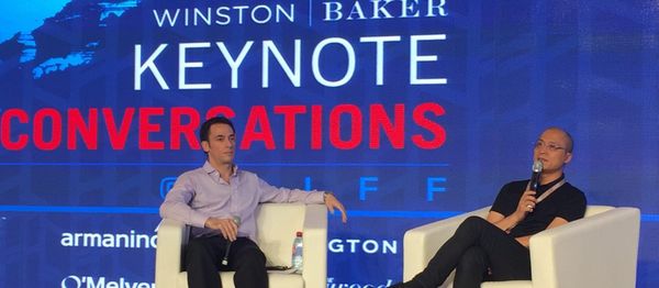 Yang Xianghua [R] at the Winston Baker Film Finance Forum in Shanghai