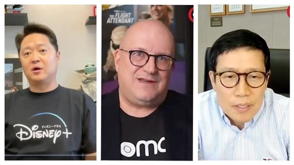 Luke Kang, President, Walt Disney Co Asia Pacific; Johannes Larcher, head of HBO Max Int'l; Kang Ho Sung, CEO, CJ ENM