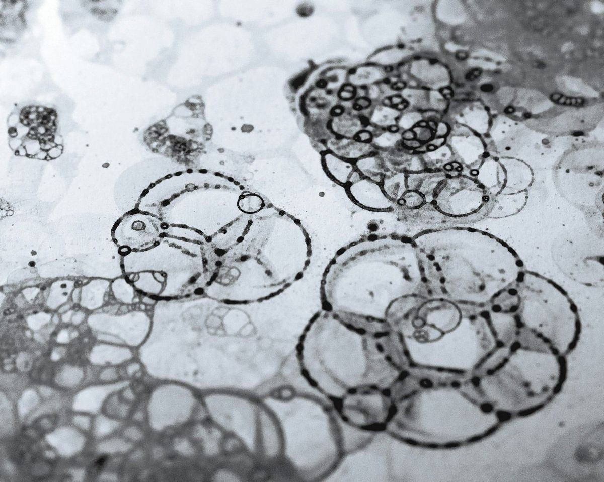 Monochrome foto van zeepbellen