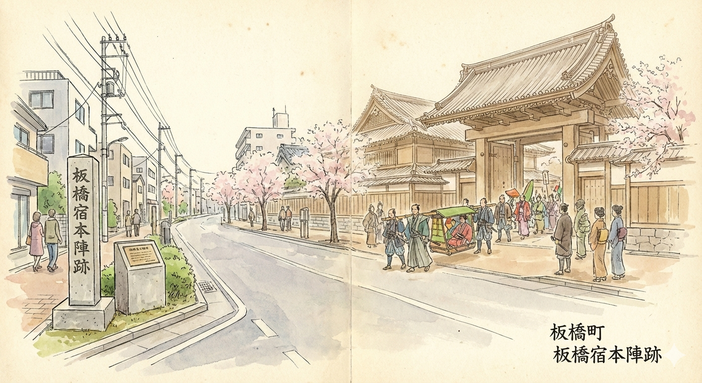 Le site de l'ancien Honjin d'Itabashi-shuku