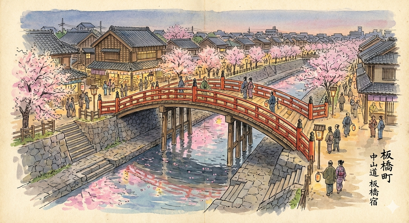 Le pont « Itabashi » moderne près de l'ancienne Nakasendō