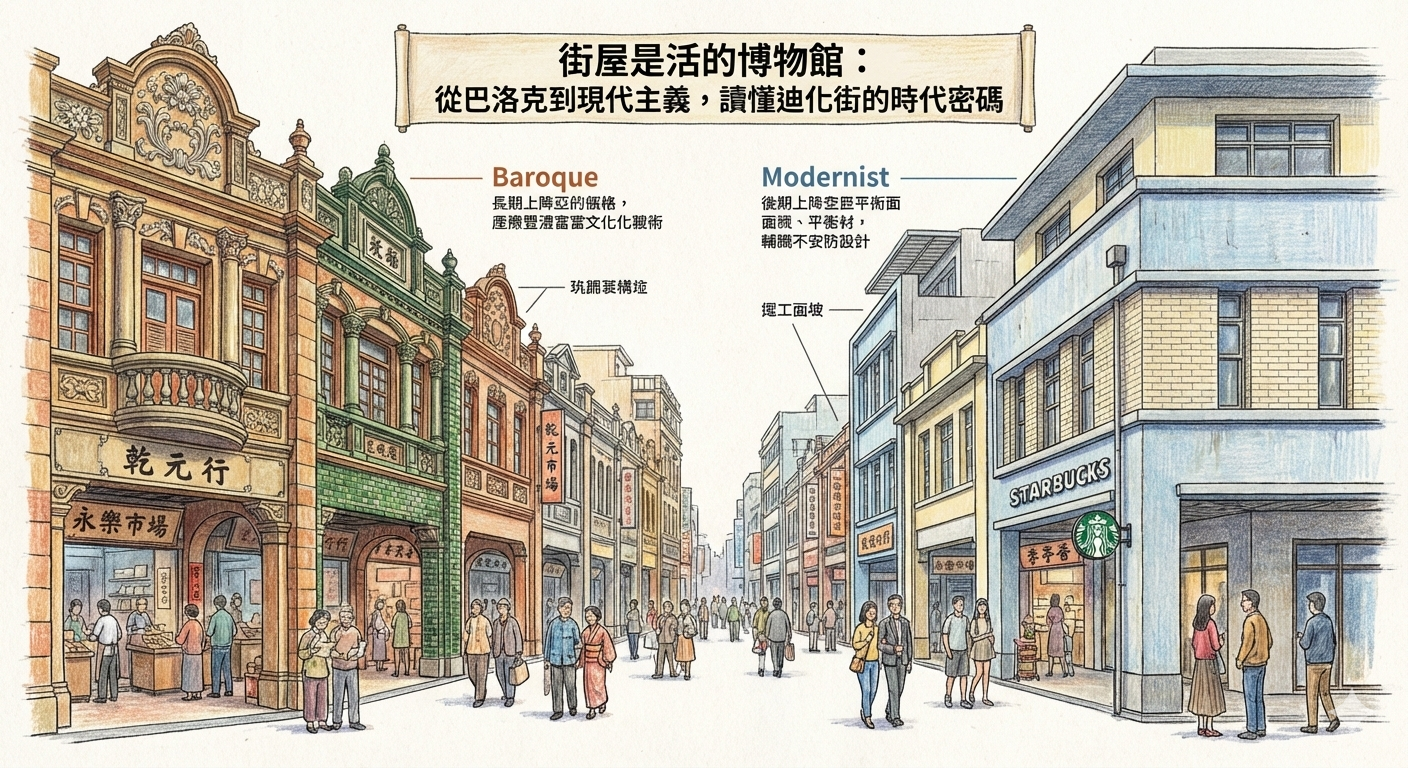 The iconic shophouse facades, of Dihua Street