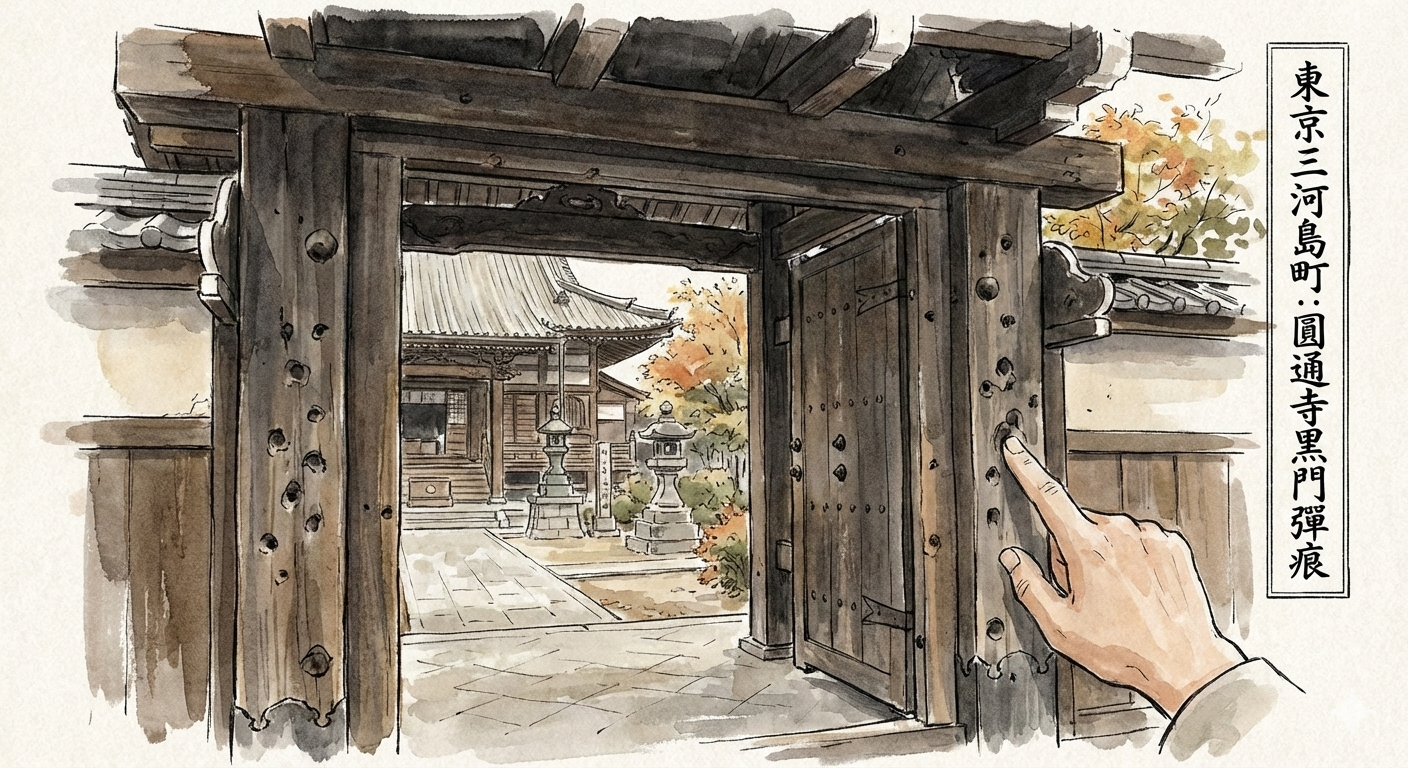 圓通寺の中に残る「黒門の弾痕」