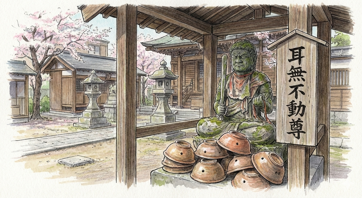 三峯神社境内にある「子午線不動尊」。