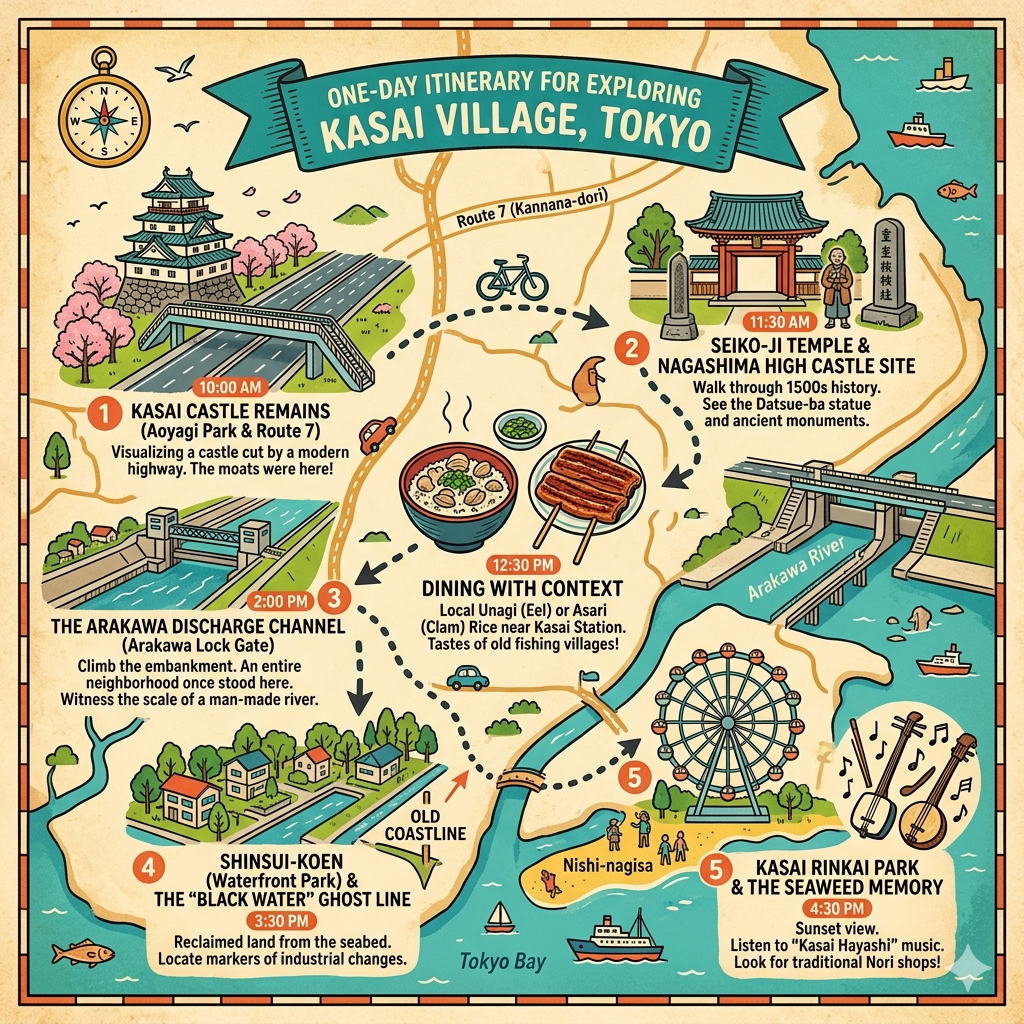 one-day itinerary for exploring Kasai Village, Tokyo