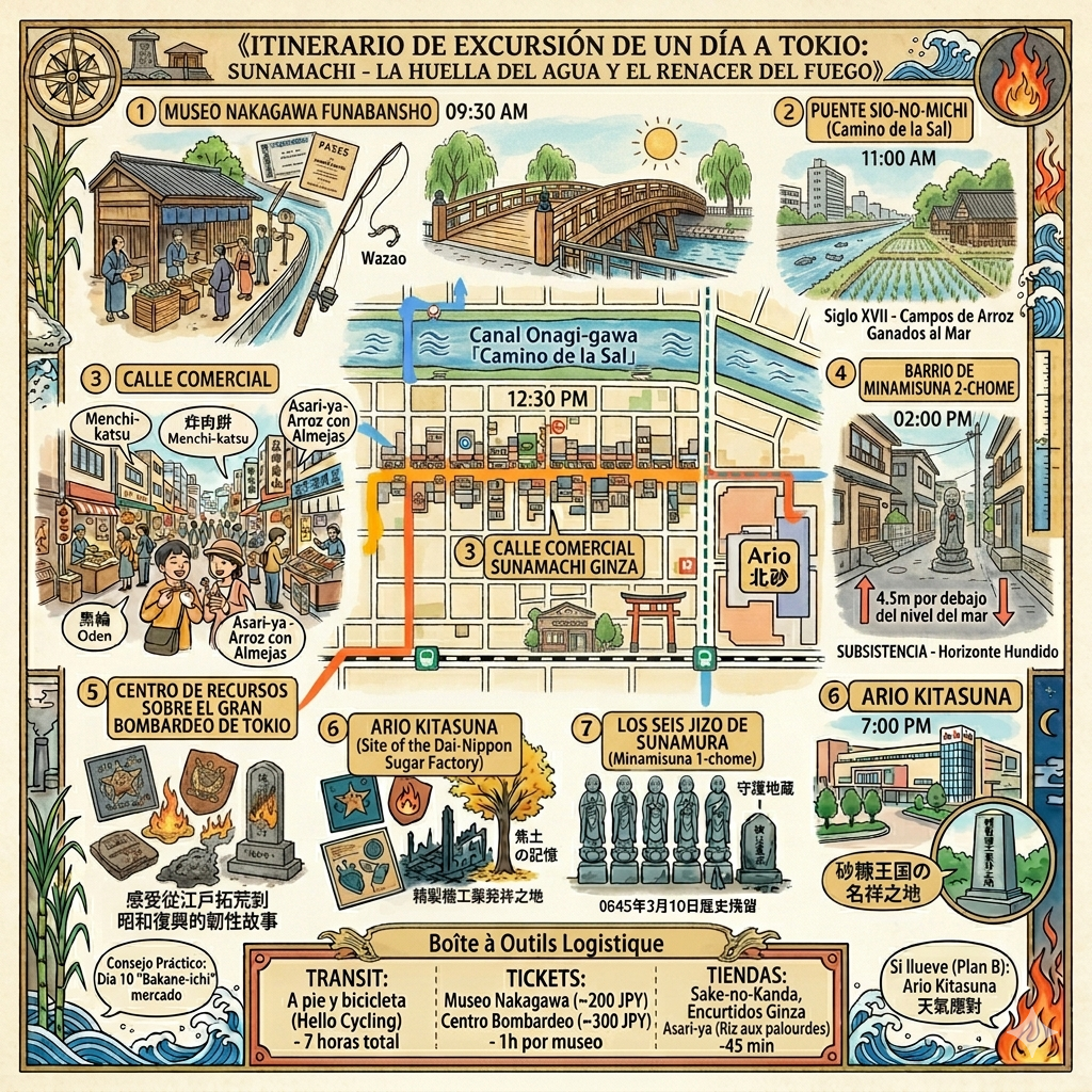 Itinerario de la excursión de un día a Tokio Sunamachi