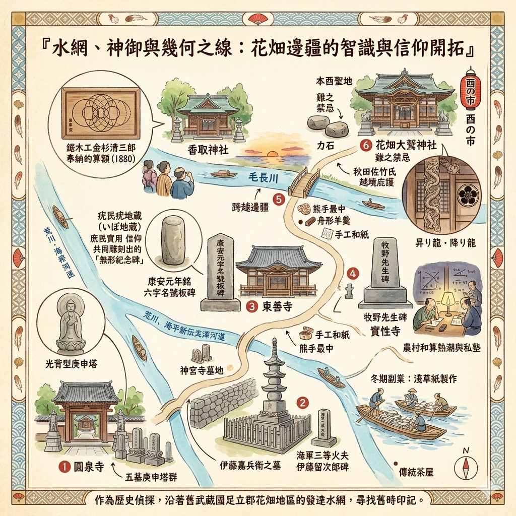 創意旅程主題：「水網、神御與幾何之線：花畑邊疆的智識與信仰開拓」