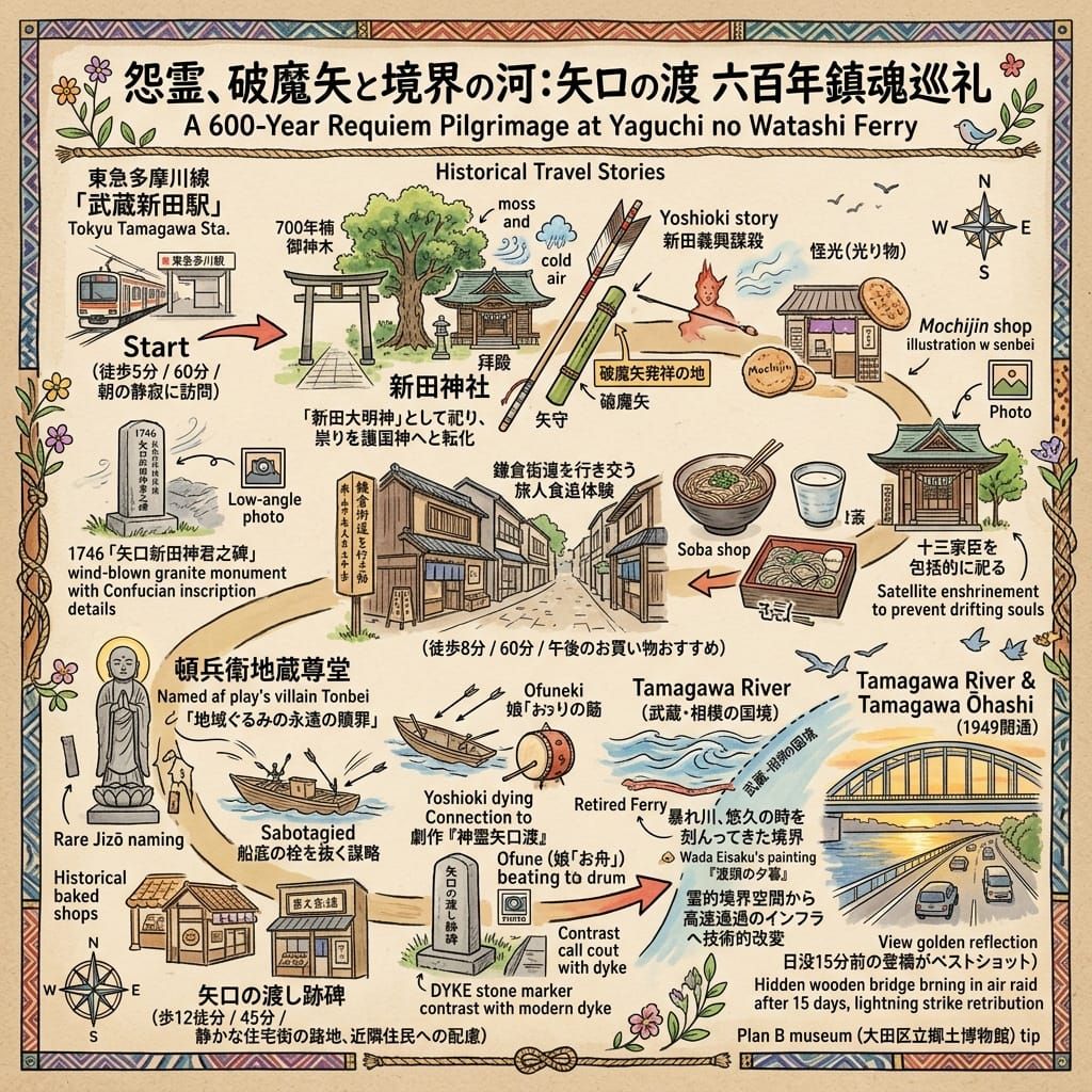 怨霊、破魔矢と境界の河：矢口の渡 六百年鎮魂巡礼