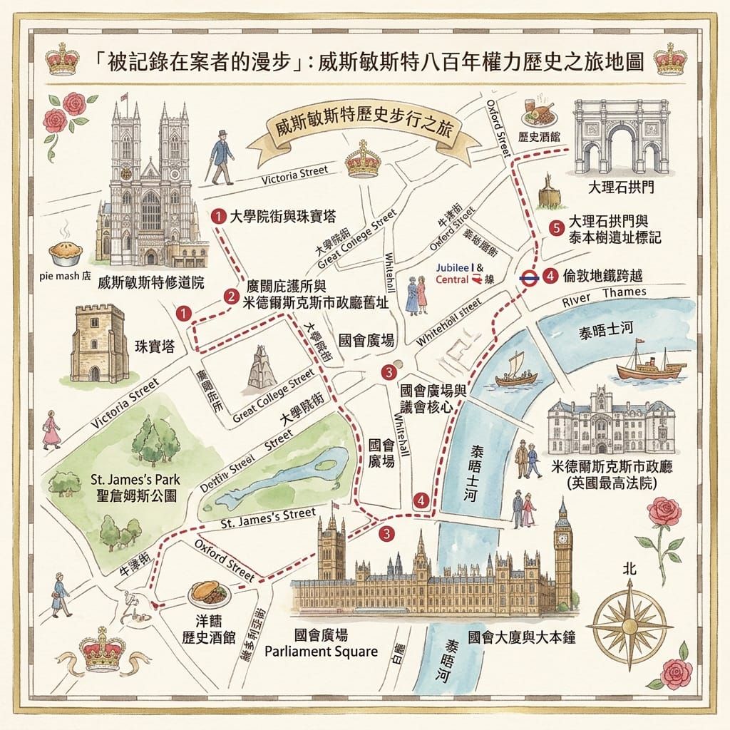 西敏（Westminster）的五道門檻：一條失蹤的河、一處庇護所、一座絞架、一堆燒掉的刻木，與一個掃具櫃