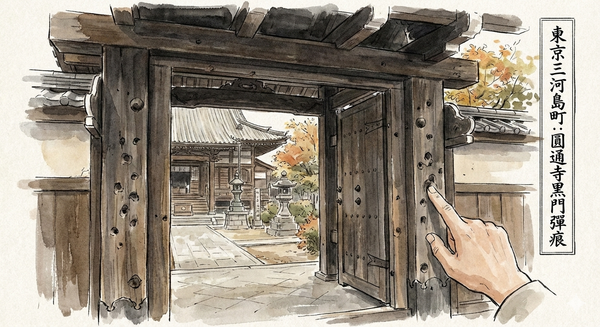 Las "Cicatrices de Bala de la Puerta Negra" que se encuentran dentro del Entsu-ji