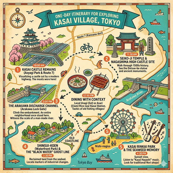 one-day itinerary for exploring Kasai Village, Tokyo