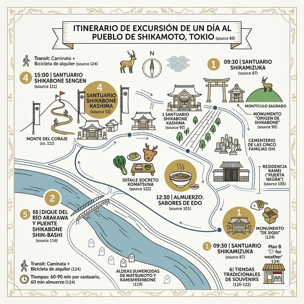 Itinerario de excursión de un día al pueblo de Shikamoto en Tokio