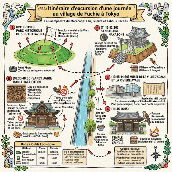 Itinéraire d'excursion d'une journée au village de Fuchie à Tokyo