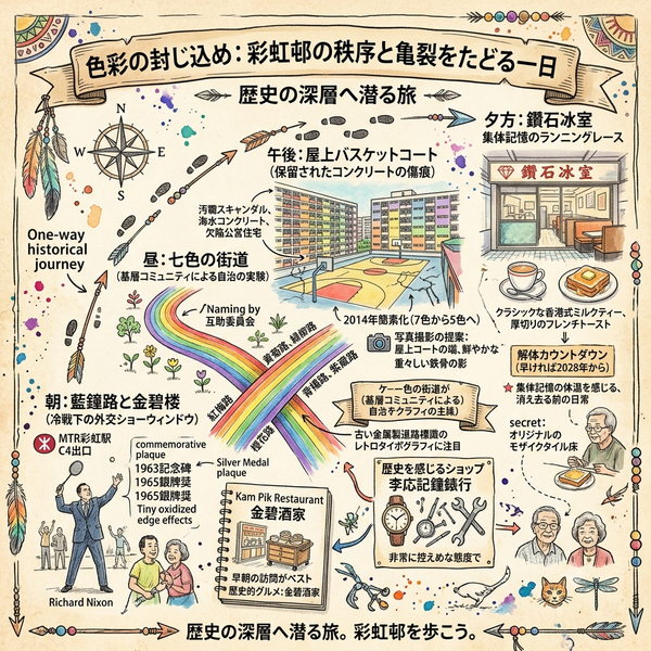色彩の封じ込め：彩虹邨の秩序と亀裂をたどる一日