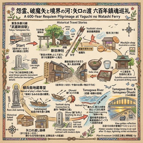 怨霊、破魔矢と境界の河：矢口の渡 六百年鎮魂巡礼