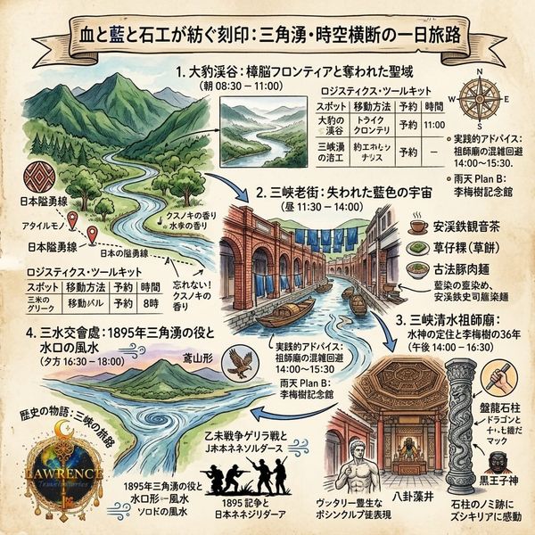 血と藍と石工が紡ぐ刻印：三角湧・時空横断の一日旅路