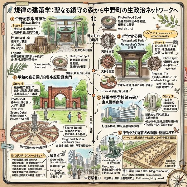 規律の建築学：聖なる鎮守の森から中野町の生政治ネットワークへ
