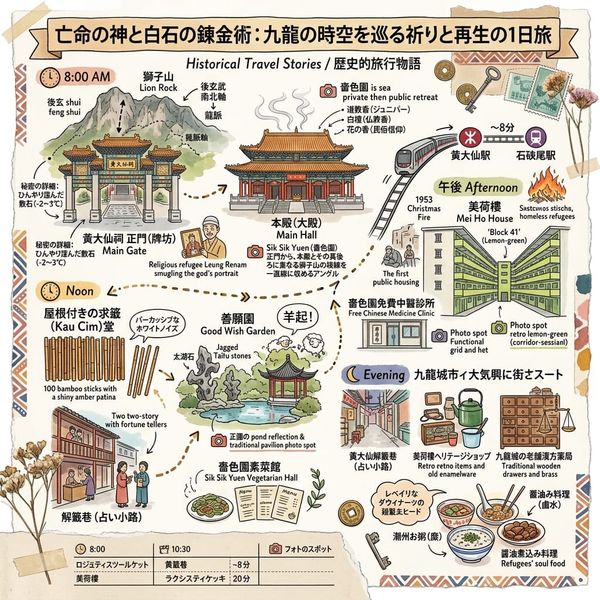 亡命の神と白石の錬金術：九龍の時空を巡る祈りと再生の1日旅