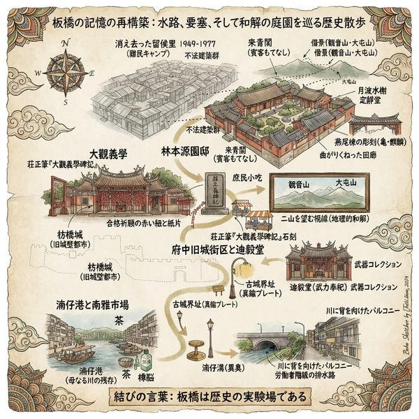 板橋の記憶の再構築：水路、要塞、そして和解の庭園を巡る歴史散歩