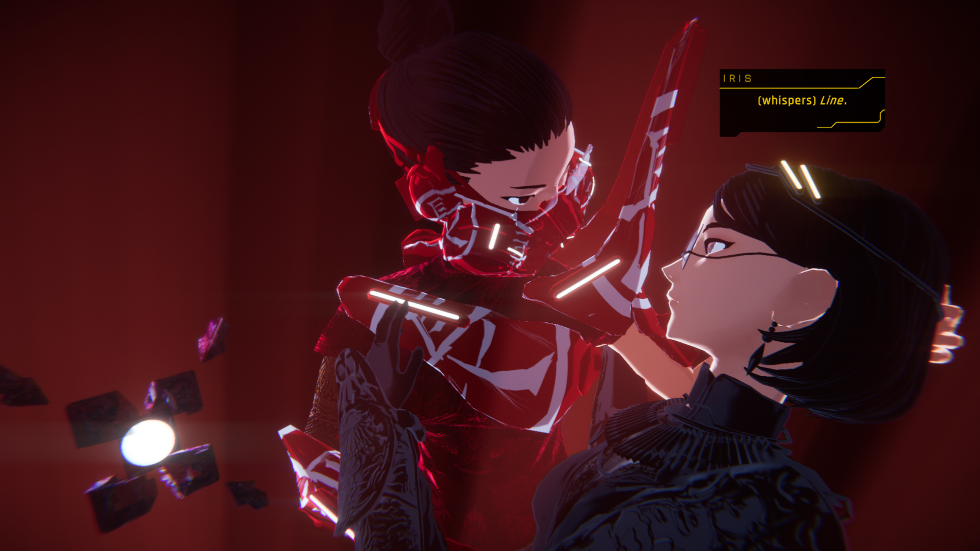 NotIris asking for her line from Principal, with the caption saying "(whispers) Line."