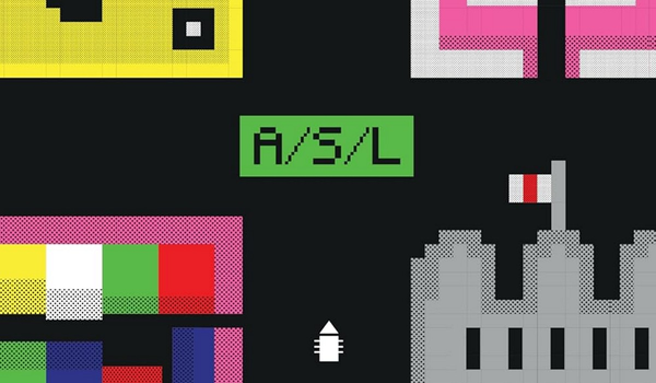 The cover of A/S/L. We see a CraftQ board (modelled on ZZT) with a white player avatar standing at a crossroad.