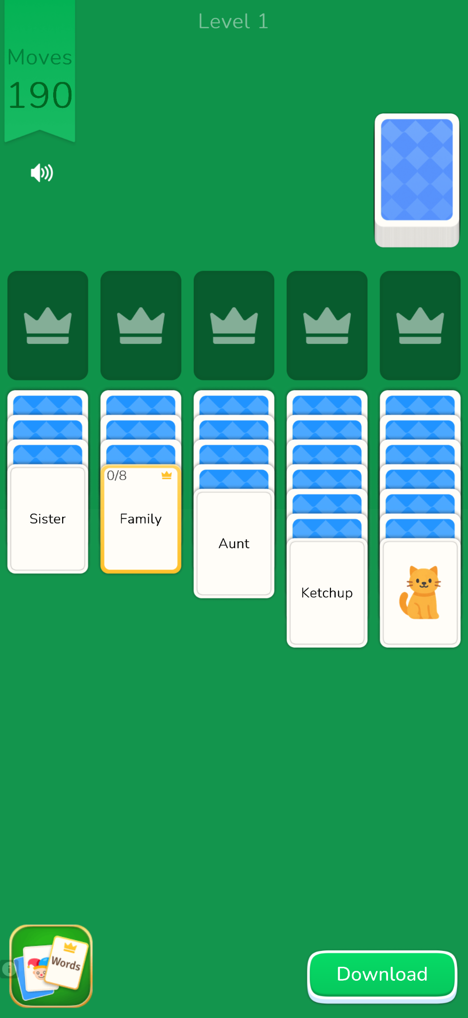 Ads in MobilityWare that look like the app's game play — specifically a solitaire style game that appears to have players sort cards into categories of words and images, not suits.